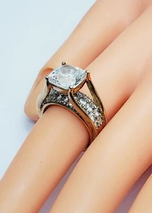 Vintage 925 K☆ Cocktail Ring, Clear Stone, Gold Tone, 6.75(58) - Picture 1 of 8