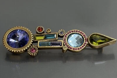 Patricia Locke USA Women’s Brooch Rivoli Multicolor Crystals Bar 2.75” 2014 - Image 1 of 4
