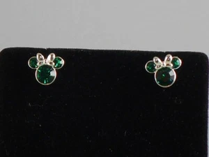 Disney Silver Plated MINNIE MOUSE BIRTHSTONE Emerald Crystal May Stud Earrings - Picture 1 of 2