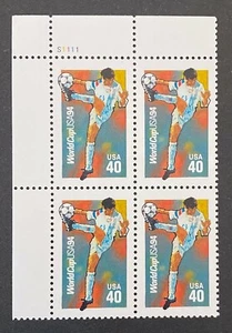 US Stamps, Scott #2835 40c World Cup Soccer '94 Plate block 1994 XF M/NH - Picture 1 of 3
