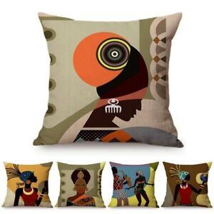 Colorful Fashion African Girl Cushion Cover Africa Symbols Cartoon Pillow Cover