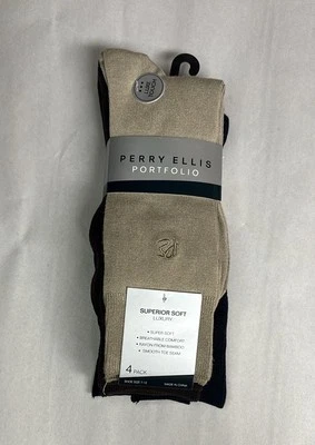 Nuevos Calcetines Perry Ellis 4 Pares Para Hombre Tostado y Negro Vestido Calcetín Negocios Preppy Carrera Foto 1 de 4