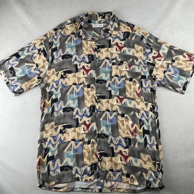 Vintage Pierre Cardin Shirt Mens M Multicolor Abstract Rayon Button Up 90s Soft - Image 1 of 4