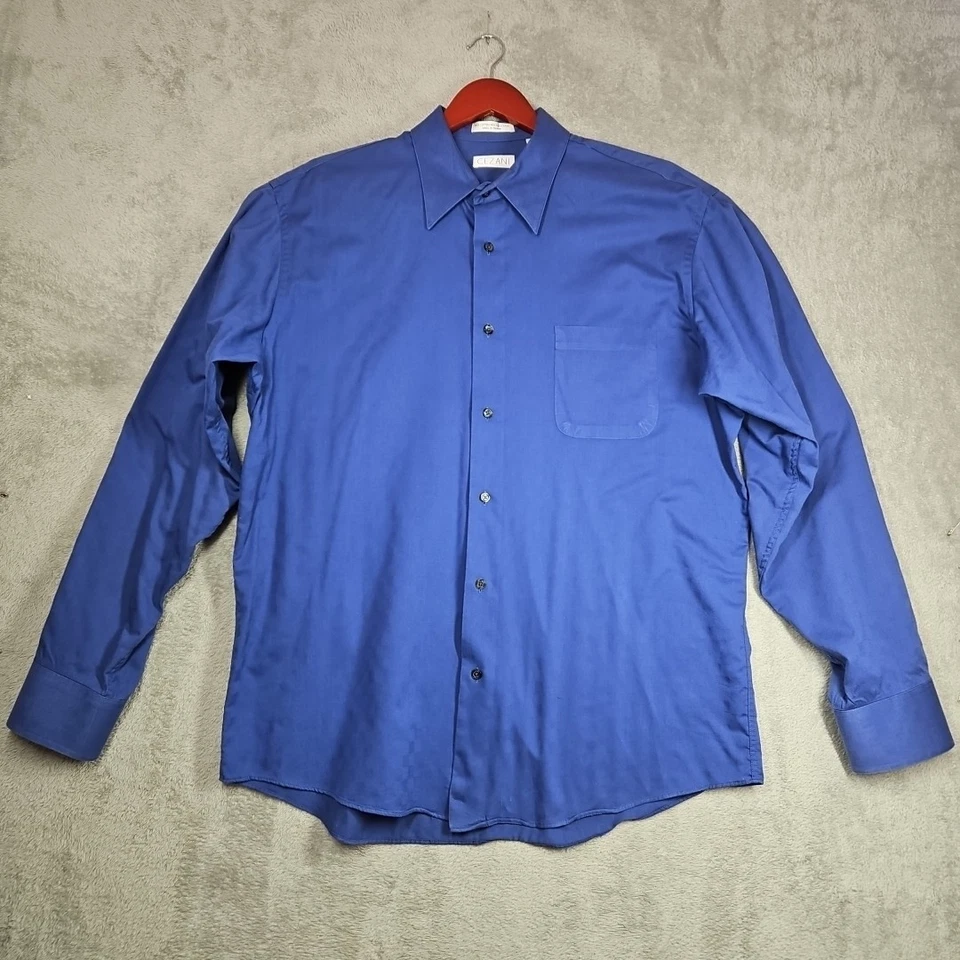 Cezani 男式长袖蓝色微妙格子正装衬衫尺寸 17 36/37 — 第 1/4 张图片