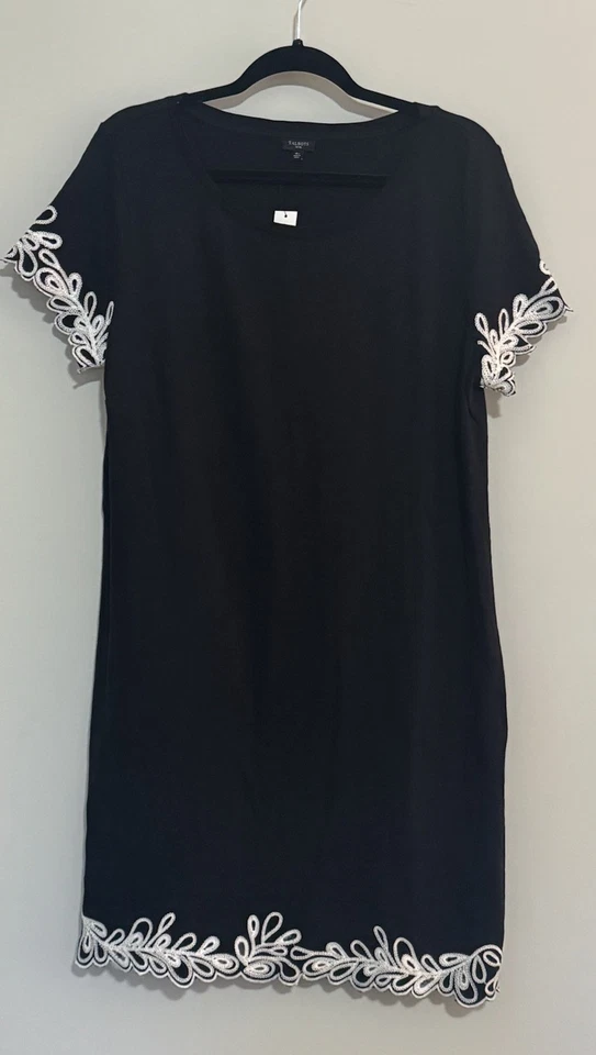 Talbots Women’s XLP Embroidered Sleeve Dress Cotton Black New $89 Preppy XL - Image 1 of 4