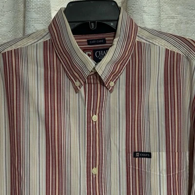 Chaps Deep Red Orange Striped Long Sleeve Easy Care Button Down Dress Shirt - Image 1 of 4