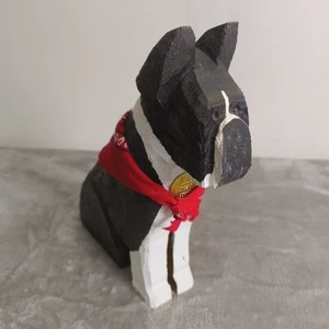 Old Folk Art Hand Carved Wood Dog Figurine Boston Terrier Grangeville Idaho 2000 - Picture 1 of 11