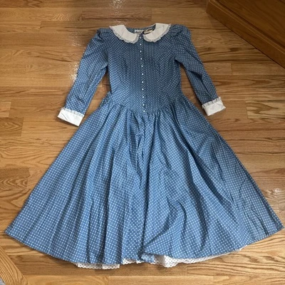 Vintage Prairie Dress Womens Size 6-8 Act 1 New York USA Blue White 80s - Image 1 of 4