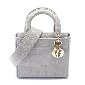 Dior Lady D-Lite Medium Canvas Handbag Women Grey One Size - Picture 1 of 4