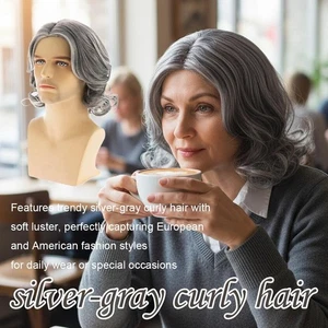 Parrucca Uomo Sintetica Ondulata Grigio Argento con Bang Mezzi,Parrucca Resistente al Calore - K2E4 - Foto 1 di 10