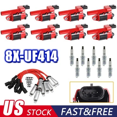 8X ROUND Ignition Coils + Spark Plugs + Wires For GMC Chevy Silverado 1500 Tahoe Foto 1 de 4