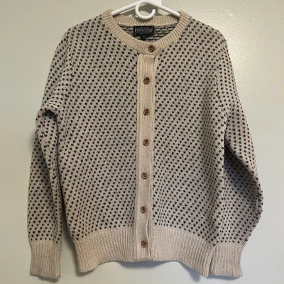 CLASSIC Lands End Cardigan Sweater M Vintage Wool Blend Birdseye Chunky Knit - Image 1 of 4