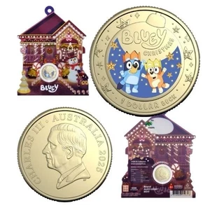 Australia 2025 $1 Coloured Uncirculated Coin - Bluey Christmas n plastic  frame - Picture 1 of 1