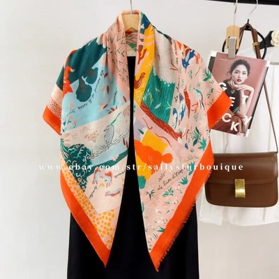 Sallys 100% Boiled Wool Shawl Animal Print Square Thin Delicate Stole Scarf 39" - Image 1 of 4