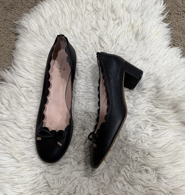 Kate Spade Black Yasmin Scalloped Block Heel w/Bow Pumps Women’s Size 10M - Image 1 of 4
