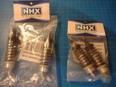 Amortiguadores delanteros de aluminio NHX RC plateados, Traxxas Slash 4x4 Foto 1 de 4