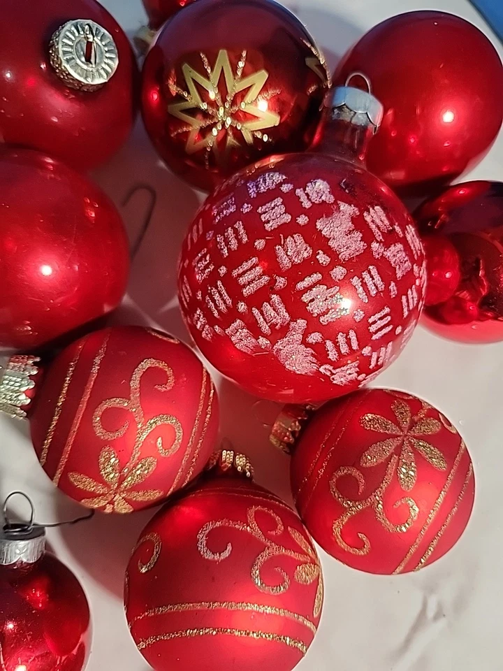 De Colección Plantilla de Vidrio Brillo Adornos de Navidad Lote Mixto Rojos 12 Foto 1 de 4