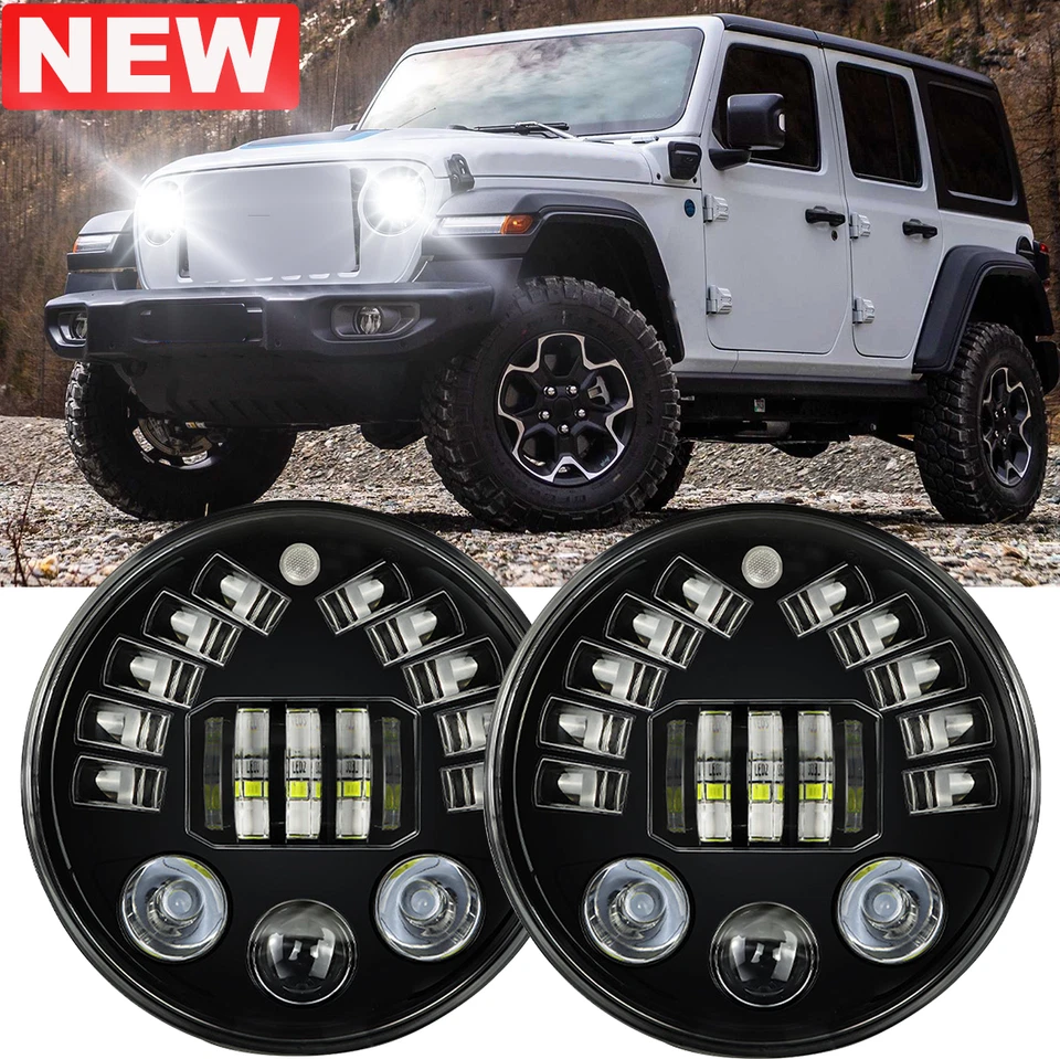 Fit Jeep CJ6 1959-1975 Pair 7 inch LED Headlights Round DOT Hi/Lo Lamp - Image 1 of 4