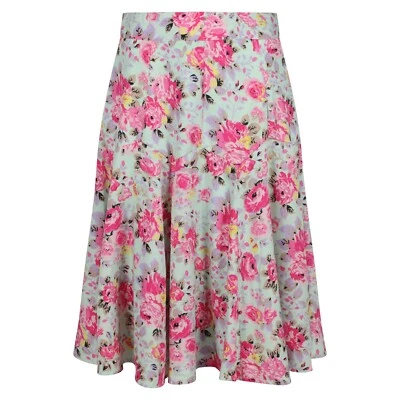 Pink Floral Swing Skirt First Avenue Aqua Godet BNWT Casual Vintage Size 12 - Image 1 of 4