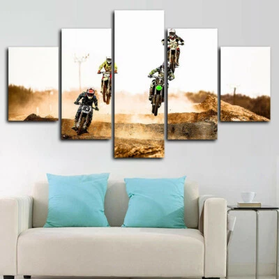 Cartel de arte de pared con impresión en lienzo de 5 paneles de carrera de motocross de tierra decoración del hogar Foto 1 de 4