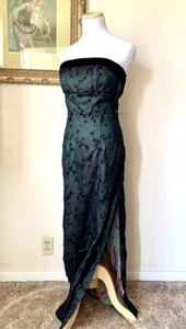 90s Y2k Zum Zum Niki Livas Maxi Dress XS Black Strapless Floral Green Goth Prom - Picture 1 of 1