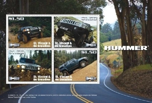 St. Vincent 2007 - SC# 3605 Hummer, Off-Road Car, Auto - Sheet of 4 Stamps - MNH - Image 1 of 1