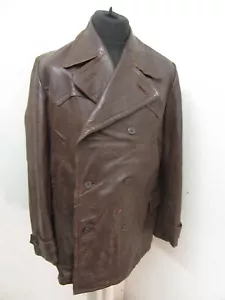 VINTAGE WW2 GERMAN LEATHER HALF BELT PEA COAT JACKET SIZE M ,,,GREAT PATINA - Bild 1 von 19