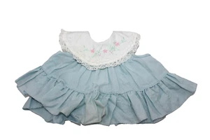 Vintage Baby Cradle Togs Dress Outfit 9 Months Blue White Prairie Floral CUTE - Picture 1 of 8
