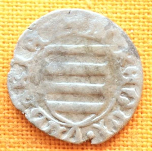 Medieval Silver Coin - John Hunyadi Denar, Arpad Shield, 15. Century - Picture 1 of 2