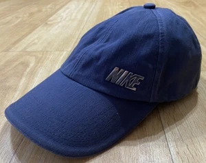 Vintage Nike Cap Hat Navy Spellout Metal Low Ride Adjustable Strap - Picture 1 of 12