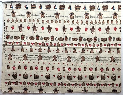 Vint. GINGERBREAD MAN Stripe Cotton Fabric 16" x 44" Dianna Marcum MARCUS BROS. - Image 1 of 2