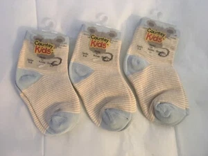 NEW COUNTRY KIDS BABY BOYS MOUSE BOOTIE SOCKS BLUE/BROWN 3 PAIRS SOCK SIZE 5-6 - Picture 1 of 2