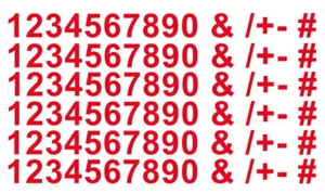 90 Zahlen Nummern Sonderzeichen rot Aufkleber Klebezahlen verschiedene Größen - Bild 1 von 1