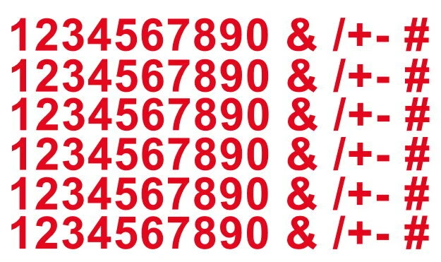 90 Zahlen Nummern Sonderzeichen rot Aufkleber Klebezahlen verschiedene Größen - Bild 1 von 1