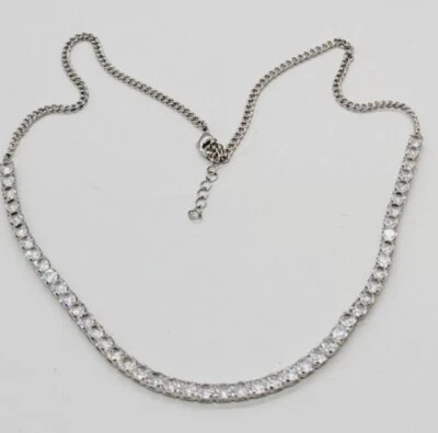 Tennis Crystal Rhinestone Necklace Graduated Silver tone Statement 20 in - Image 1 of 4