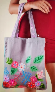 *NEW* Floral Embroidered Multi Purpose Tote Bag Grey Hippy Festival RRP £12.99 - Picture 1 of 7
