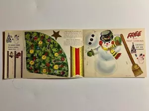LITOGRAFÍA POST CEREAL DE COLECCIÓN PUNCH OUT DECORACIÓN DE NAVIDAD ÁRBOL MUÑECO DE NIEVE TROQUELADO SIN USAR - Imagen 1 de 4