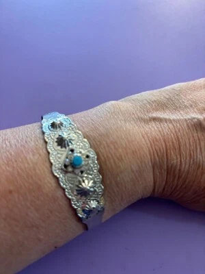 Finishing Touch Silver Cuff Bracelet with Imitation Turquoise Swarovski Crystal - Image 1 of 3