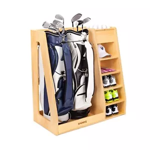 Golf Bag Storage Garage Organizer, Premium Wooden 2 Golf Bags Rack Stand hold... - Picture 1 of 7