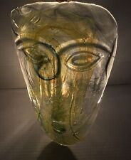 Vintage MCM Face Art Glass Swirl Greens Yellows Alien Hand Blown
