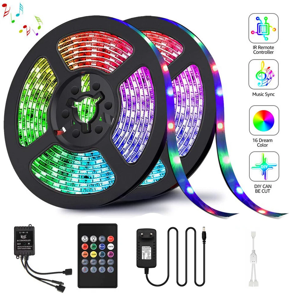 5m 10m 20m LED Streifen Licht RGB 3528 Musik Sync Sound Sensor Controller Set - Bild 1 von 4