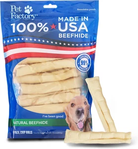 100% Made in USA Beefhide 5" Chip Rolls Dog Chew Treats - Natural Flavor, 18 Cou - Picture 1 of 9