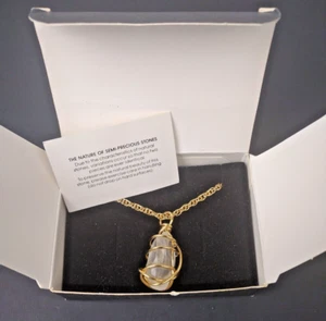 NEW AVON Vintage 1996 Genuine Wrapped Clear Quartz Gold Tone Chain Necklace NOS - Picture 1 of 10