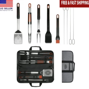 Stainless Steel BBQ Grill Tool Set 10 Pieces Soft Grip Outdoor Cooking New - Picture 1 of 8