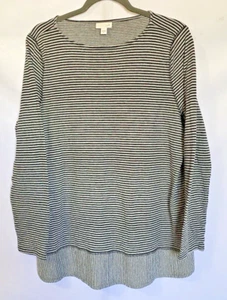 J.Jill Oberteil Damen XL Pullover schwarz grau gestreift U-Boot-Ausschnitt Langarm - Bild 1 von 8