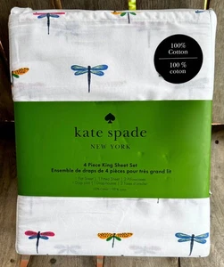 Kate Spade KING Size BUTTERFLY Cotton Sheet Set COLORFUL Dragonflies - Picture 1 of 5