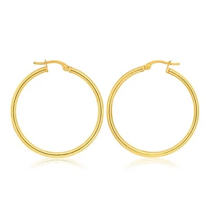 9ct Yellow Gold Plain Hoops 30mm European made - Picture 1 of 2