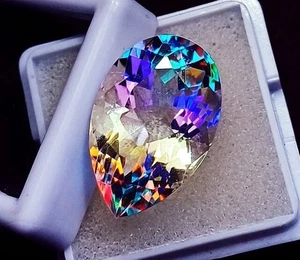 Mystic Quartz Rainbow Color Loose Gemstone 30 Ct Certified Pear Cut - Picture 1 of 5