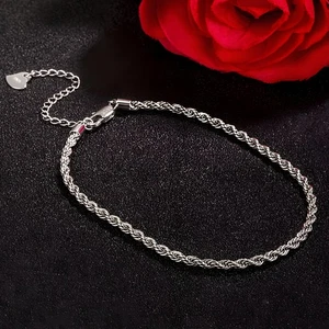 925 Sterling Silver Twist Rope Chain Lobster Clasp Anklet Italy Design for Women - Picture 1 of 5