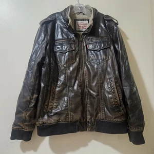 Vintage Levi's Herren XL Jacke Bomber braun Kunstleder Sherpa gefüttert DISTRESSED - Bild 1 von 18